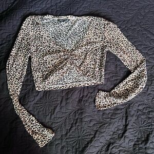 Cinched Front Leopard Print Crop Top